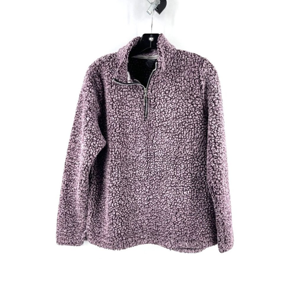 Starting Point Fur Pullover Purple 1/2 Zip Plush Sweatshirt Long Sleeve Size Med